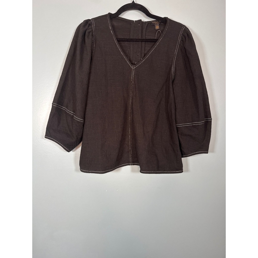 NWT Current Air Anthropologie Women's Black V Neck 3/4 Sleeve Top Stitching M